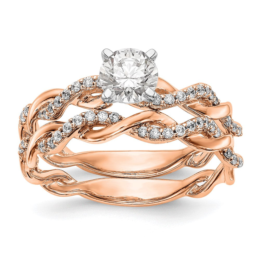14K Roségold 0,10 ct. Laborgezüchteter Diamant VS/SI+ G+ Krappenfassung Criss-Cross-Verlobungsring