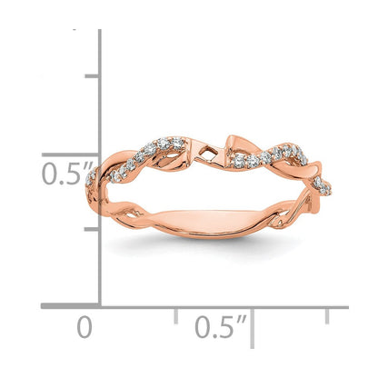 14K Roségold 0,10 ct. Laborgezüchteter Diamant VS/SI+ G+ Krappenfassung Criss-Cross-Verlobungsring