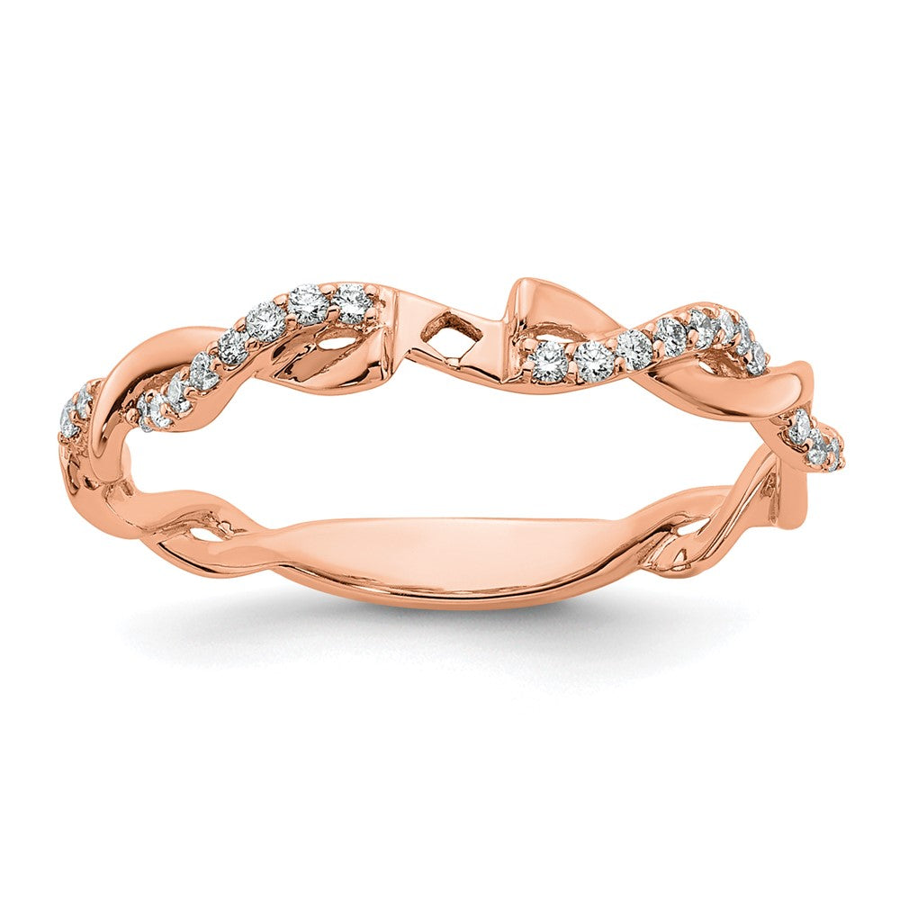 14K Roségold 0,10 ct. Laborgezüchteter Diamant VS/SI+ G+ Krappenfassung Criss-Cross-Verlobungsring