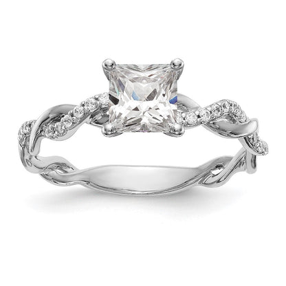 14K Weißgold Verlobungsring mit Peg-Fassung, Criss-Cross-Design und simulierten Diamanten