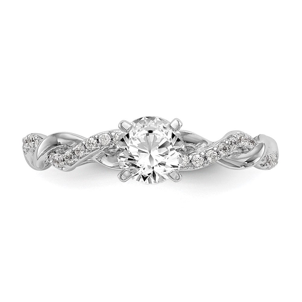 14K Weißgold Verlobungsring mit Peg-Fassung, Criss-Cross-Design und simulierten Diamanten