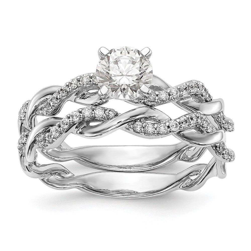 14K Weißgold Verlobungsring mit Peg-Fassung, Criss-Cross-Design und simulierten Diamanten