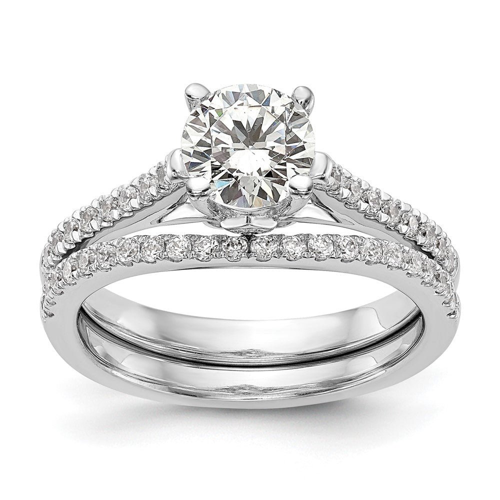 14K Weißgold-Verlobungsring mit simulierten Diamanten