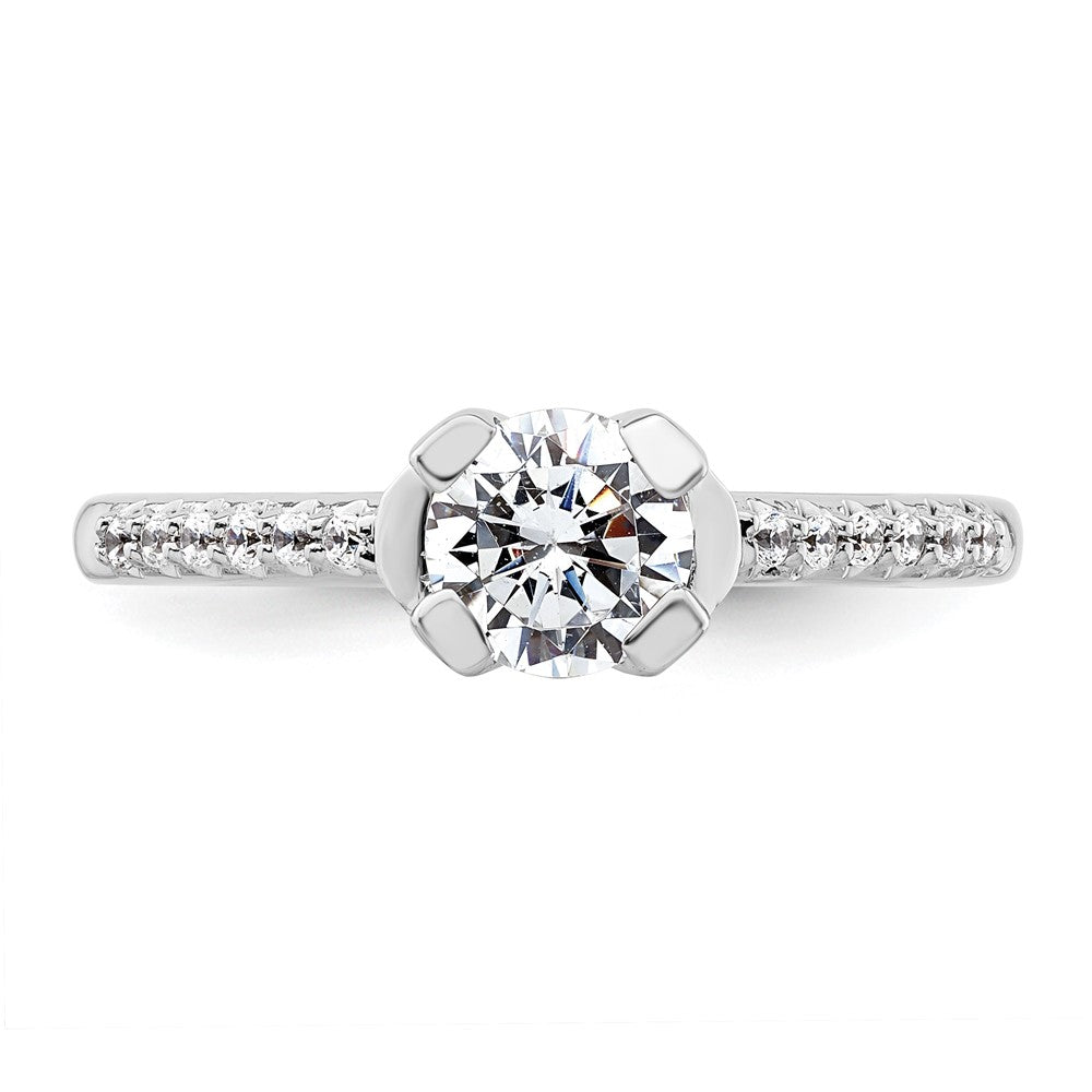 14K Weißgold (holds 3/4 Karat (5.80mm) Rund Mittig) 1/10 Diamant Halbfassung Verlobungsring