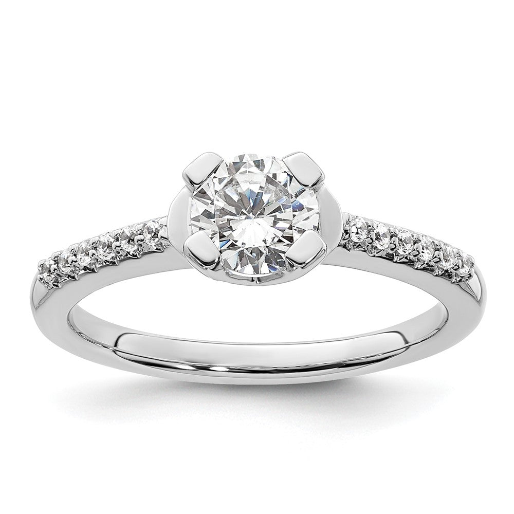 14K Weißgold (holds 3/4 Karat (5.80mm) Rund Mittig) 1/10 Diamant Halbfassung Verlobungsring