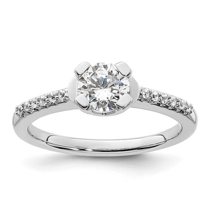 14K Weißgold (holds 3/4 Karat (5.80mm) Rund Mittig) 1/10 Diamant Halbfassung Verlobungsring