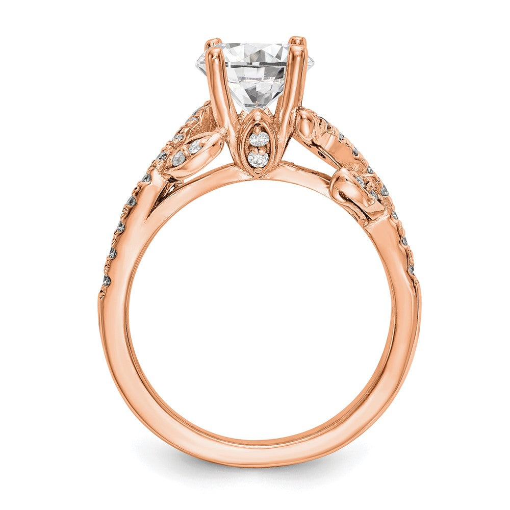 14K Roségold 0,375 ct. Labordiamant VS/SI+ G+ 0,75 ct. Mittelstein Rund Kanalfassung Geteilte-Krappen-Verlobungsring