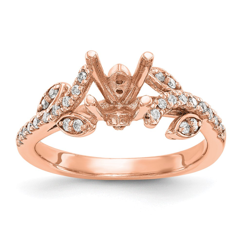14K Roségold 0,375 ct. Labordiamant VS/SI+ G+ 0,75 ct. Mittelstein Rund Kanalfassung Geteilte-Krappen-Verlobungsring