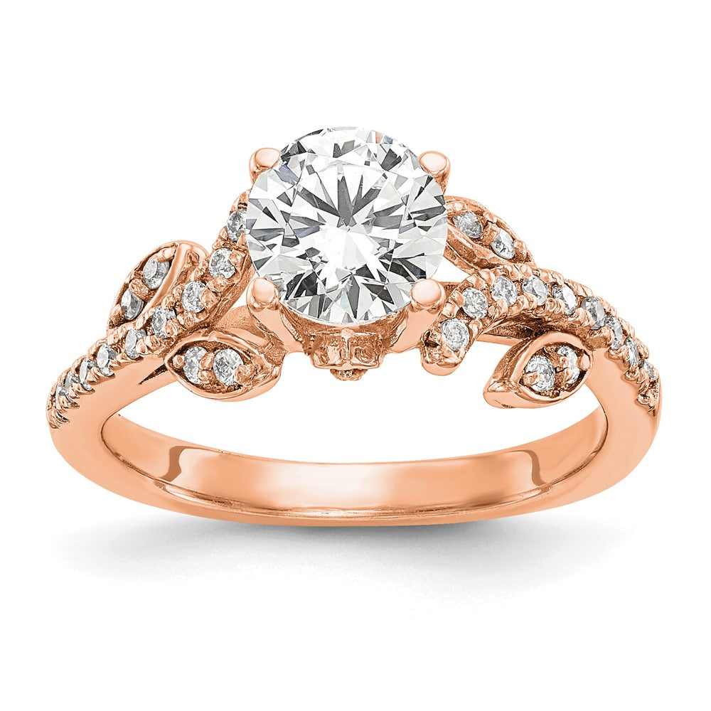 14K Roségold 0,375 ct. Labordiamant VS/SI+ G+ 0,75 ct. Mittelstein Rund Kanalfassung Geteilte-Krappen-Verlobungsring