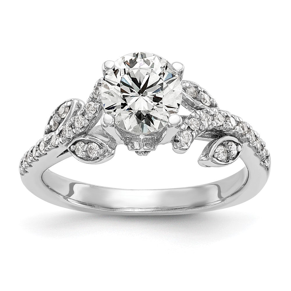 14K Weißgold Verlobungsring mit 0,375 ct. laborgezüchteten Diamanten VS/SI+ G+ und 0,75 ct. rundem Mittelstein in Kanalfassung mit gemeinsamer Krappenfassung