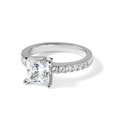 14K Weißgold Verlobungsring mit 0,2 ct. im Labor gezüchteten Diamanten, VS/SI+ G+, Princess-Schliff, Mittelstein 1 ct
