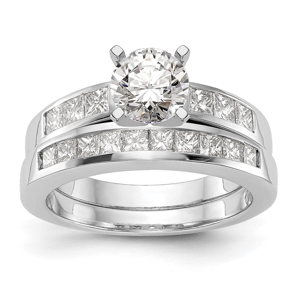 14K Weißgold Stift Set 3/8 Karat Kanalfassung Princess Diamant Halbfassung Verlobungsring