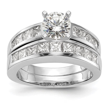 14K Weißgold Stift Set 3/4 Karat Kanalfassung Princess Diamant Halbfassung Verlobungsring