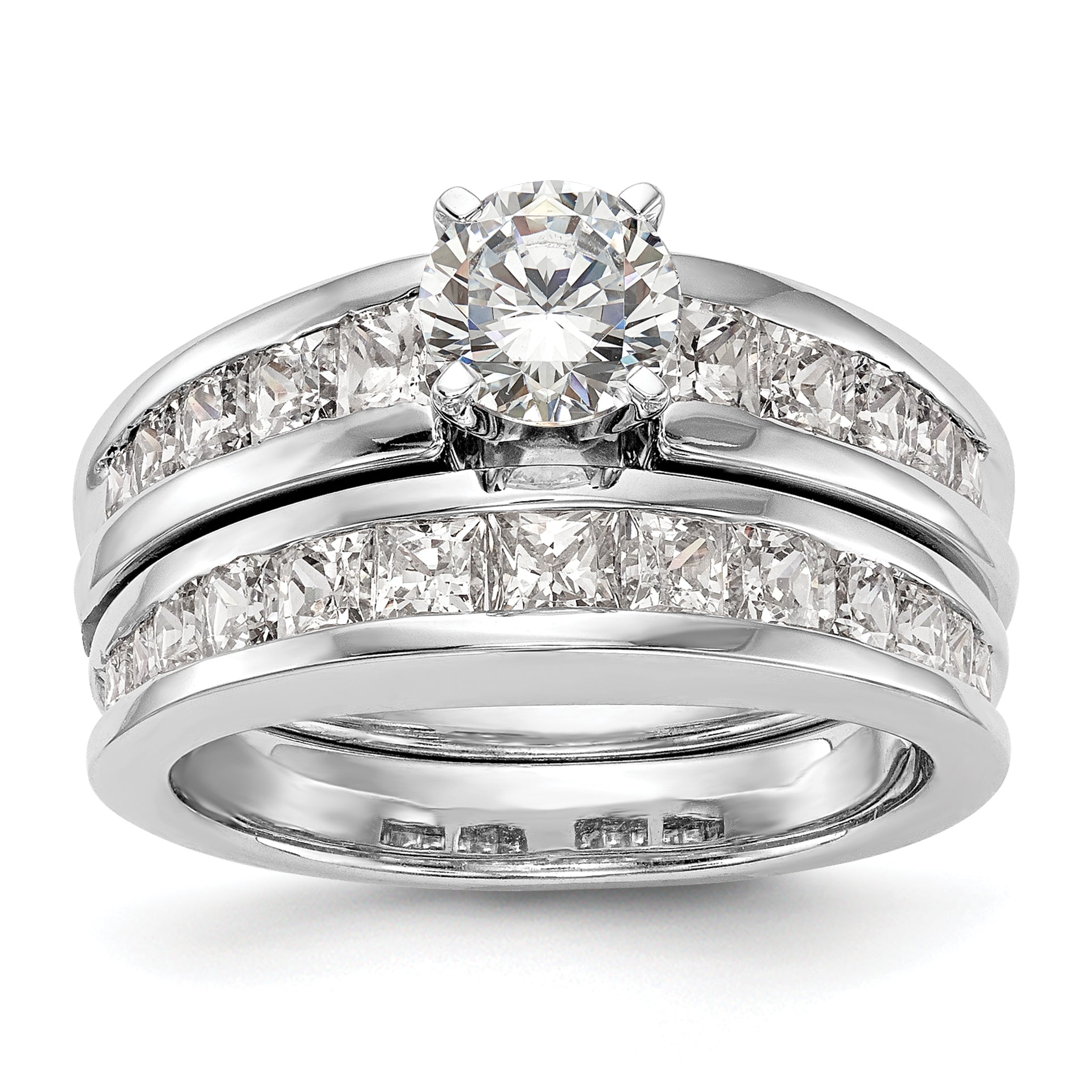 14K Weißgold Stift Set 1 Karat Kanalfassung Princess Diamant Halbfassung Verlobungsring