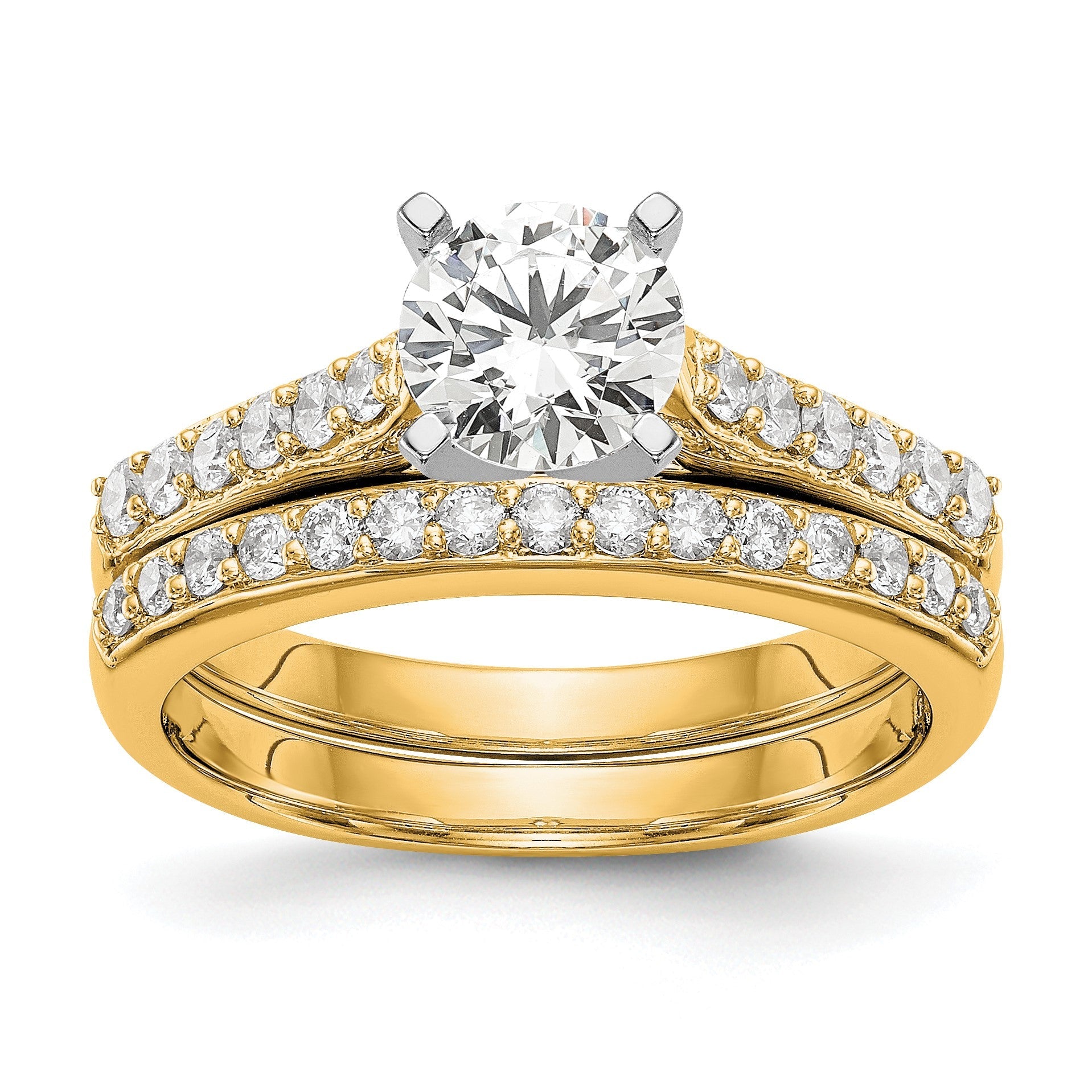 14K Gelbgold Bicolor Verlobungsring mit 0,25 ct. Labor gezüchteten Diamanten VS/SI+ G+, Semi-Mount, Krappenfassung