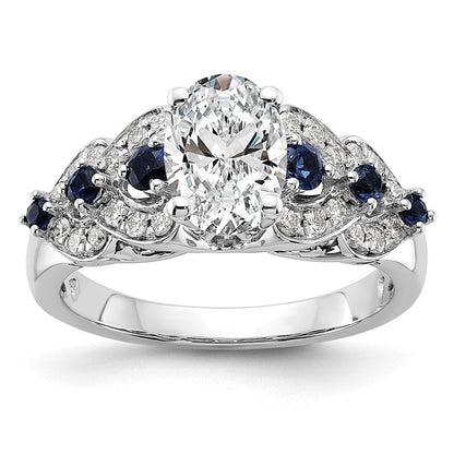 14K Weißgold Verlobungsring mit 0,25 ct. im Peg-Set gefassten, im Labor gezüchteten Diamanten VS/SI+ G+ und im Labor gezüchteten blauen Saphiren