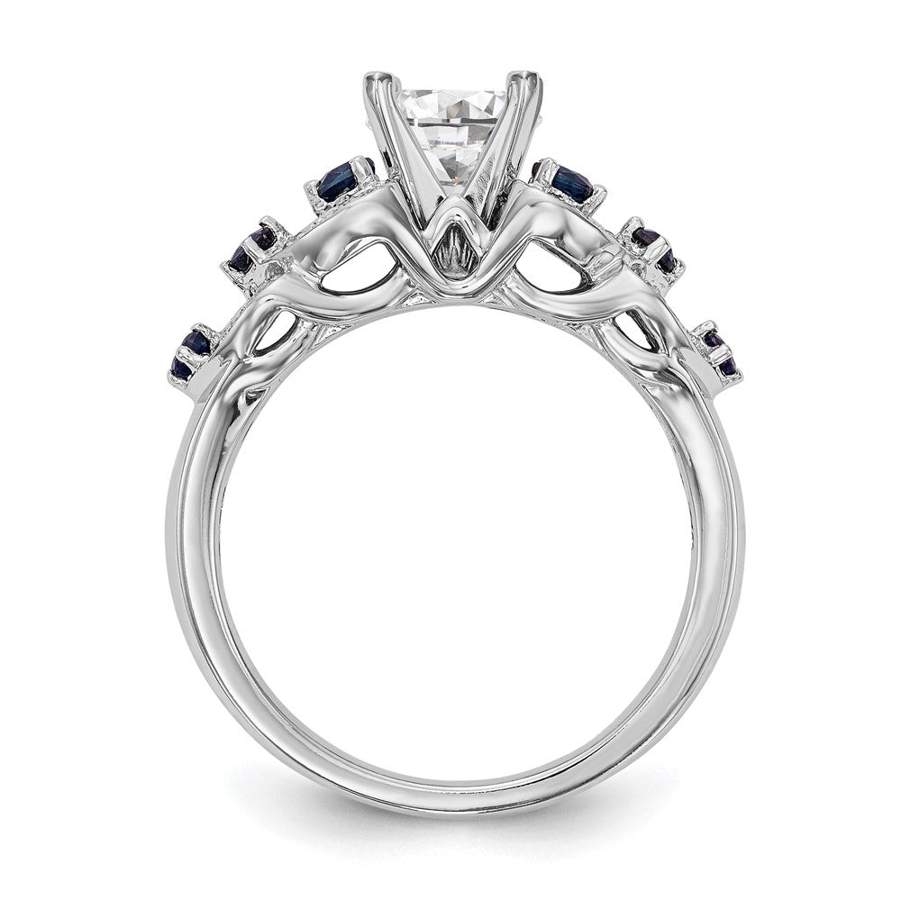 14K Weißgold Verlobungsring mit 0,25 ct. im Peg-Set gefassten, im Labor gezüchteten Diamanten VS/SI+ G+ und im Labor gezüchteten blauen Saphiren