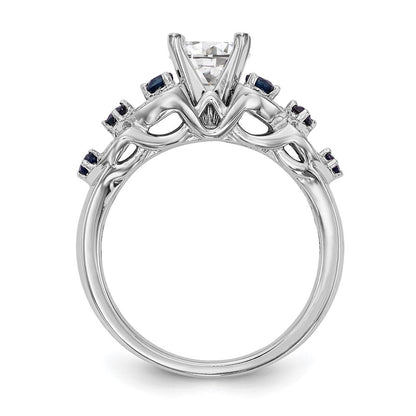 14K Weißgold Verlobungsring mit 0,25 ct. im Peg-Set gefassten, im Labor gezüchteten Diamanten VS/SI+ G+ und im Labor gezüchteten blauen Saphiren