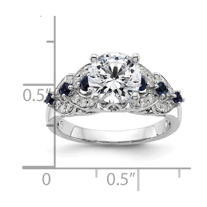 14K Weißgold Verlobungsring mit 0,25 ct. im Peg-Set gefassten, im Labor gezüchteten Diamanten VS/SI+ G+ und im Labor gezüchteten blauen Saphiren