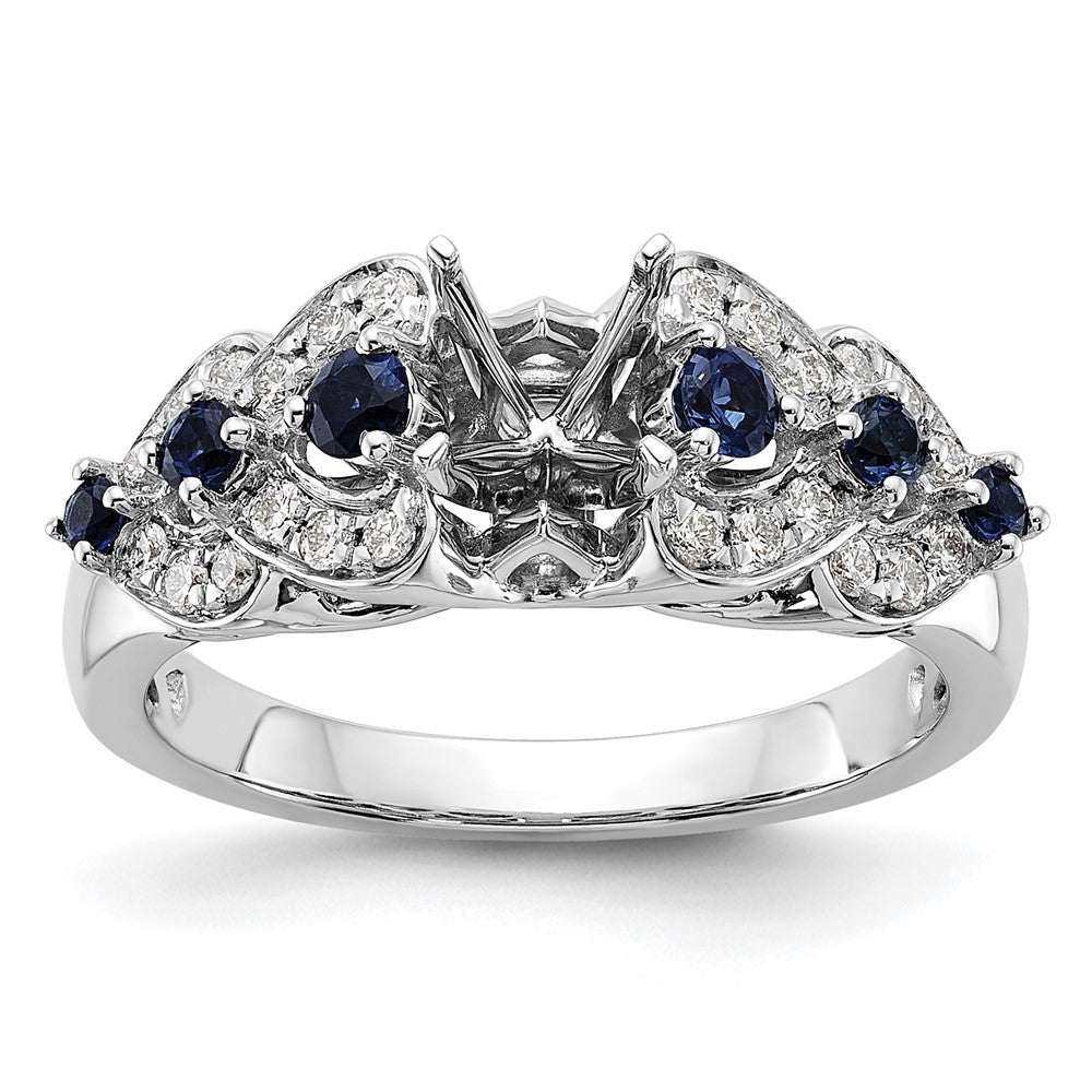 14K Weißgold Verlobungsring mit 0,25 ct. im Peg-Set gefassten, im Labor gezüchteten Diamanten VS/SI+ G+ und im Labor gezüchteten blauen Saphiren