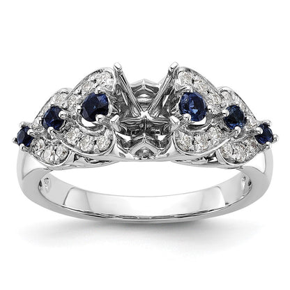 14K Weißgold Verlobungsring mit 0,25 ct. im Peg-Set gefassten, im Labor gezüchteten Diamanten VS/SI+ G+ und im Labor gezüchteten blauen Saphiren