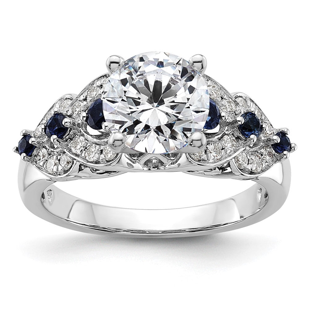 14K Weißgold Verlobungsring mit 0,25 ct. im Peg-Set gefassten, im Labor gezüchteten Diamanten VS/SI+ G+ und im Labor gezüchteten blauen Saphiren