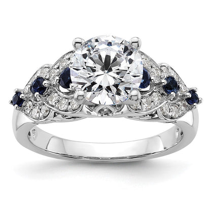 14K Weißgold Verlobungsring mit 0,25 ct. im Peg-Set gefassten, im Labor gezüchteten Diamanten VS/SI+ G+ und im Labor gezüchteten blauen Saphiren