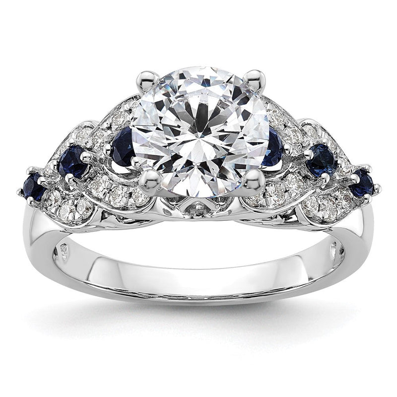 14K Weißgold Verlobungsring mit 0,25 ct. im Peg-Set gefassten, im Labor gezüchteten Diamanten VS/SI+ G+ und im Labor gezüchteten blauen Saphiren