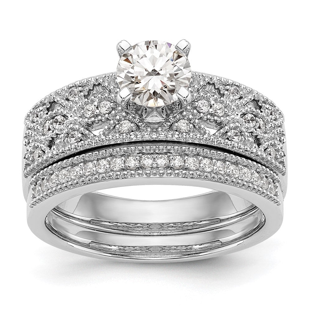 14K Weißgold Stift Set 1/10 Karat Diamant Halbfassung Verlobungsring