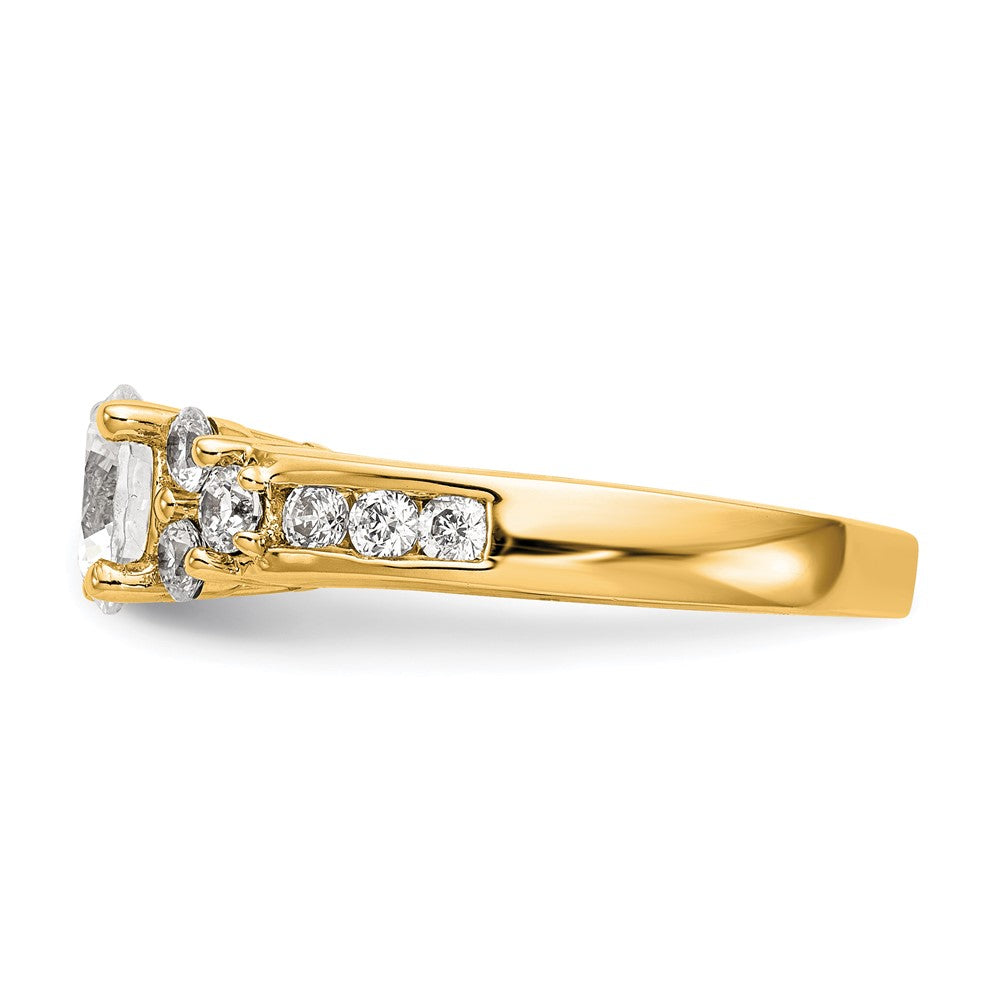 14K Gelbgold Verlobungsring mit 0,75 ct. Labordiamanten VS/SI+ G+, 1,25 ct. rundem Mittelstein in Kanalfassung mit gemeinsamer Krappenfassung