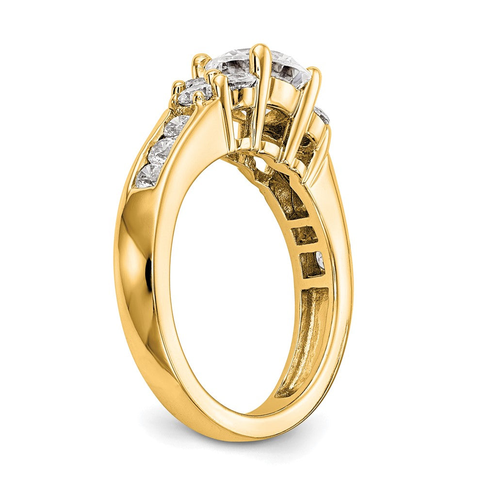 14K Gelbgold Verlobungsring mit 0,75 ct. Labordiamanten VS/SI+ G+, 1,25 ct. rundem Mittelstein in Kanalfassung mit gemeinsamer Krappenfassung