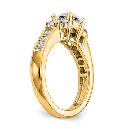 14K Gelbgold Verlobungsring mit 0,75 ct. Labordiamanten VS/SI+ G+, 1,25 ct. rundem Mittelstein in Kanalfassung mit gemeinsamer Krappenfassung