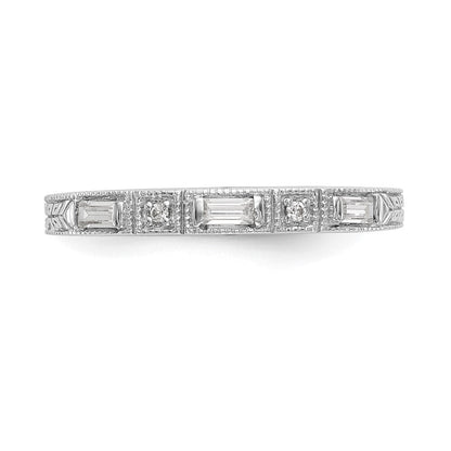 14K Weißgold 1/10 Karat Baguette/round Diamant Komplett Ehering