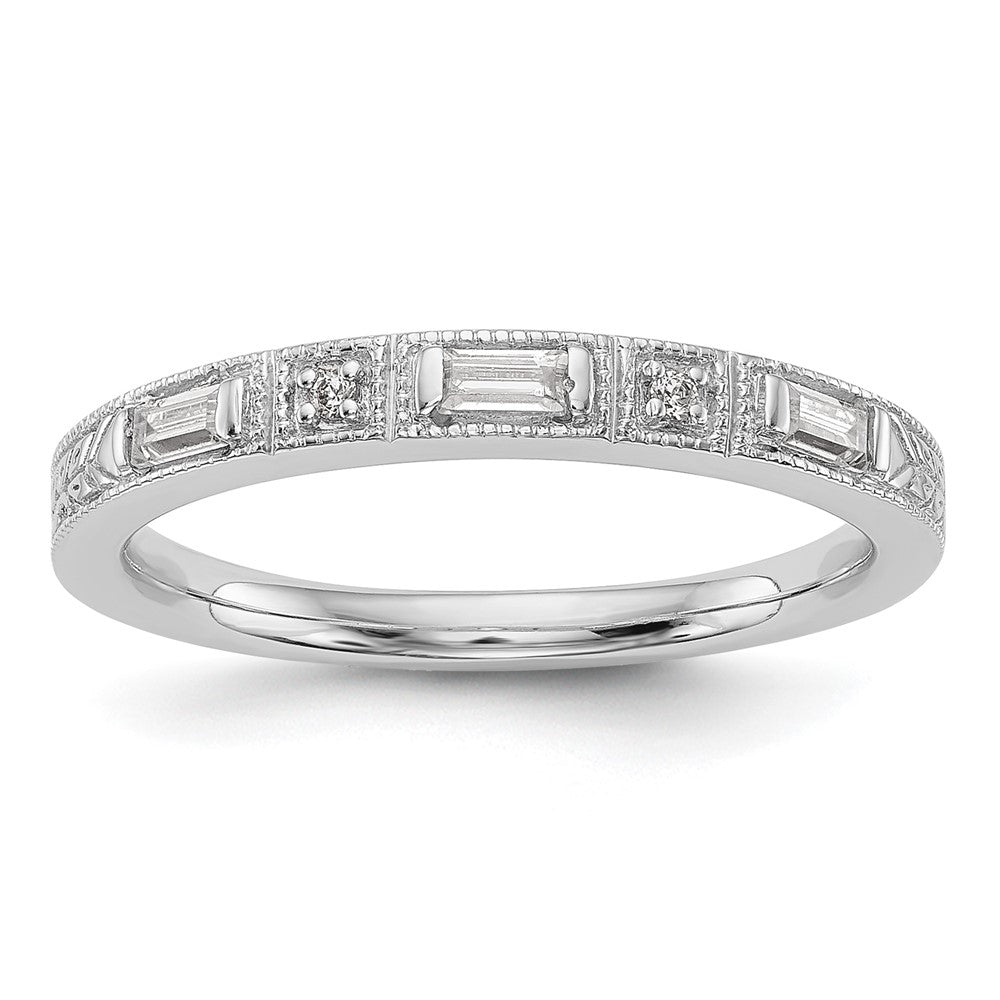 14K Weißgold 1/10 Karat Baguette/round Diamant Komplett Ehering