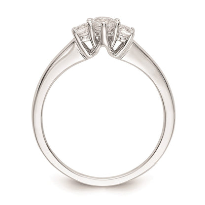 14K Weißgold 3 Stein (holds 1/4 Karat (4.1mm) Rund Mittig) Includes 2 2.7mm Seite Diamanten Halbfassung Verlobungsring