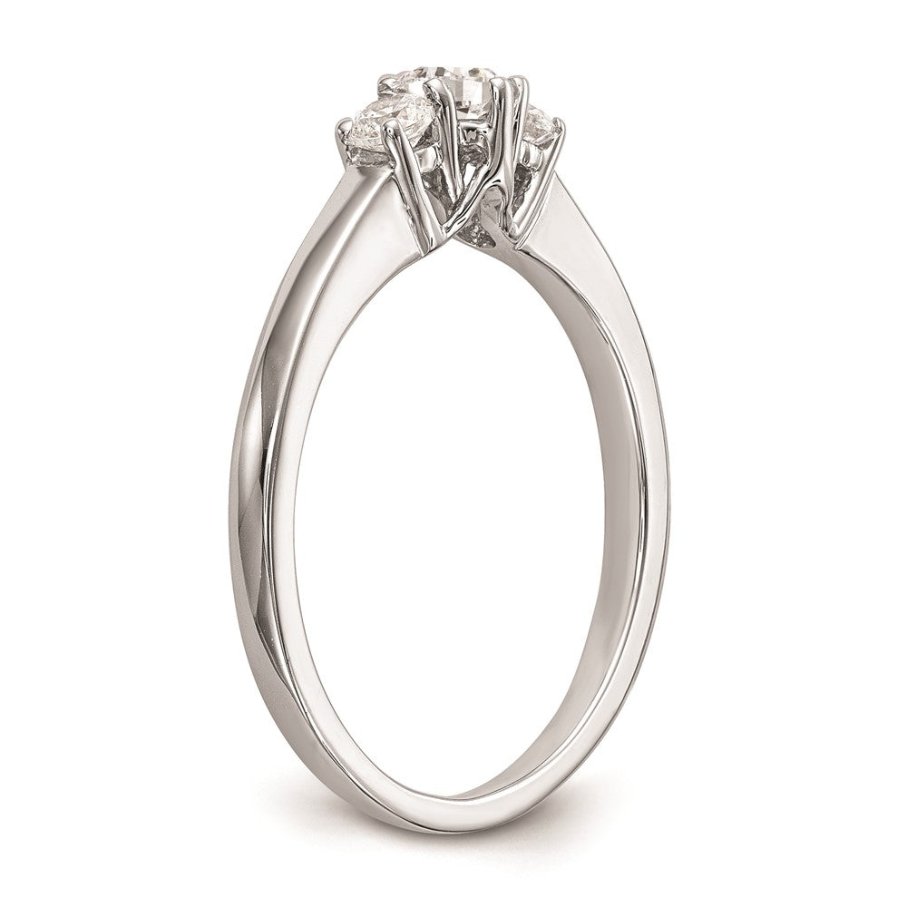 14K Weißgold 3 Stein (holds 1/4 Karat (4.1mm) Rund Mittig) Includes 2 2.7mm Seite Diamanten Halbfassung Verlobungsring