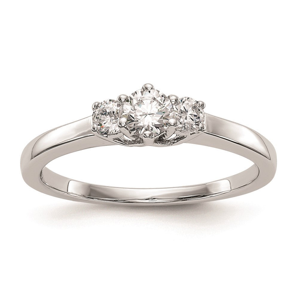 14K Weißgold 3 Stein (holds 1/4 Karat (4.1mm) Rund Mittig) Includes 2 2.7mm Seite Diamanten Halbfassung Verlobungsring