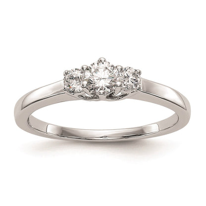 14K Weißgold 3 Stein (holds 1/4 Karat (4.1mm) Rund Mittig) Includes 2 2.7mm Seite Diamanten Halbfassung Verlobungsring