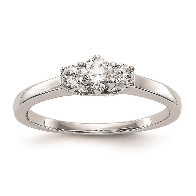14K Weißgold 3 Stein (holds 1/4 Karat (4.1mm) Rund Mittig) Includes 2 2.7mm Seite Diamanten Halbfassung Verlobungsring