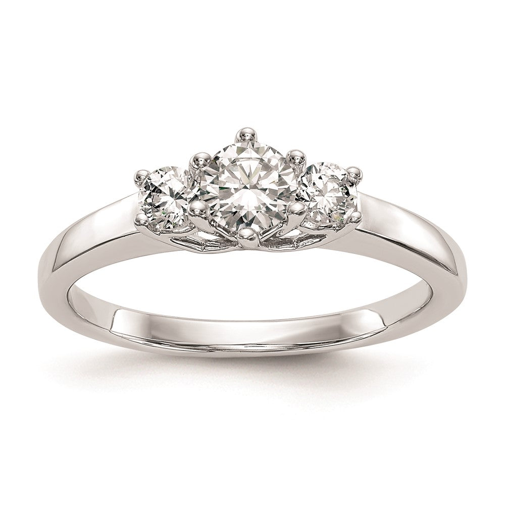 14K Weißgold Verlobungsring mit 3 simulierten Diamanten