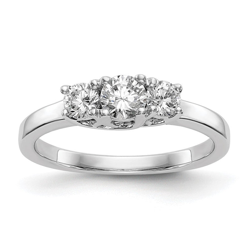 14K Weißgold Verlobungsring mit 3 simulierten Diamanten