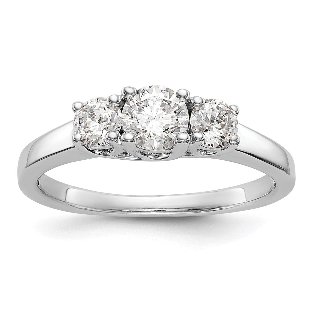 14K Weißgold Verlobungsring mit 3 simulierten Diamanten
