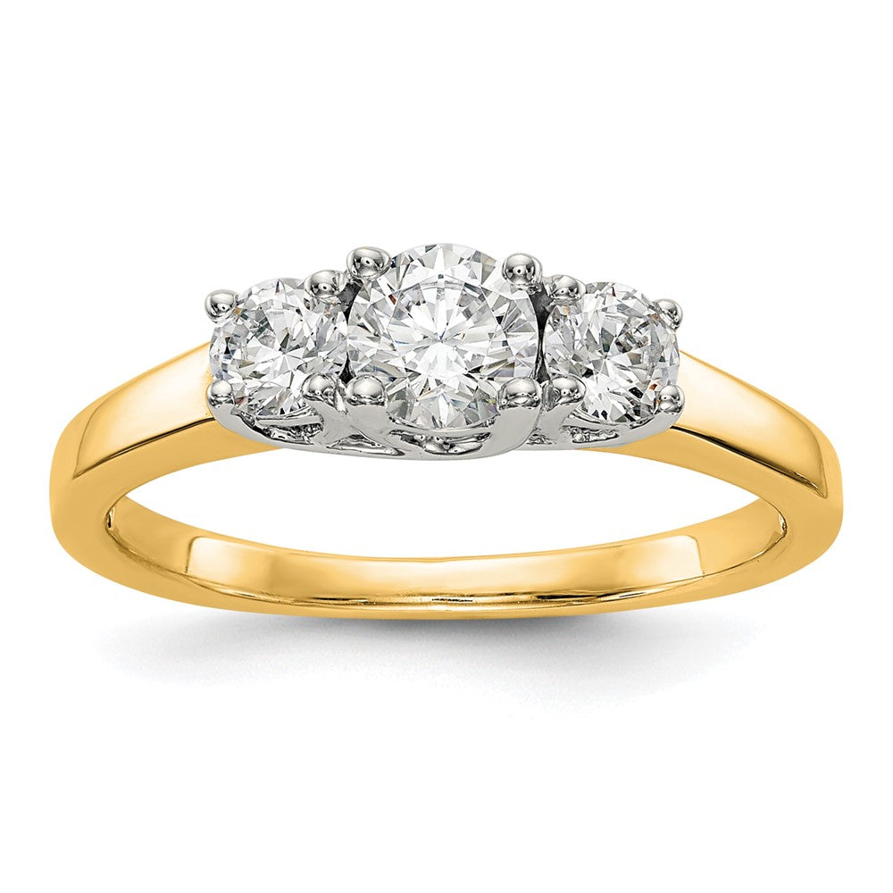 14K Bicolor Verlobungsring Dreistein mit Zirkonia