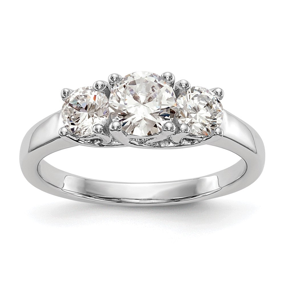 14K Weißgold Dreistein-Verlobungsring mit simulierten Diamanten