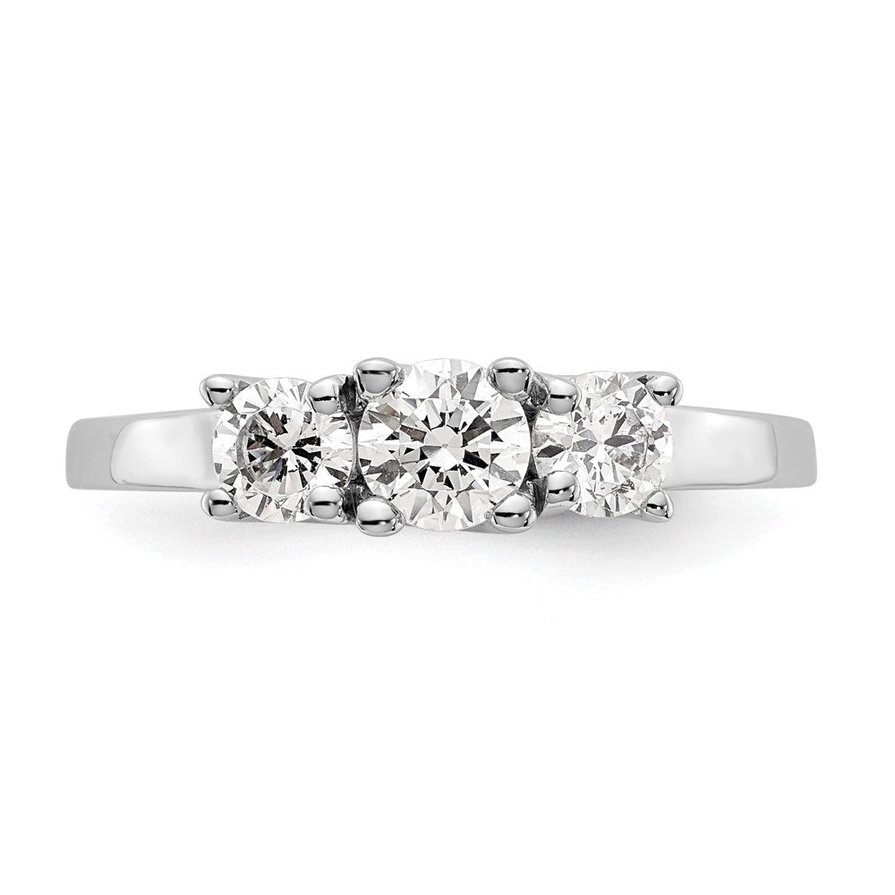 14K Weißgold 3 Stein (holds 1/2 Karat (4.7mm) Rund Mittig) Includes 2 4.00mm Seite Diamanten Halbfassung Verlobungsring
