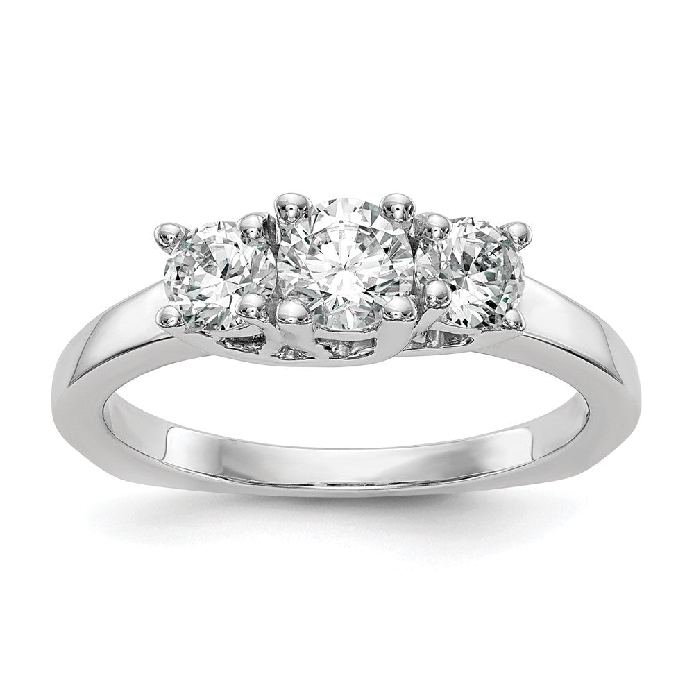 14K Weißgold 3 Stein (holds 1/2 Karat (4.7mm) Rund Mittig) Includes 2 4.00mm Seite Diamanten Halbfassung Verlobungsring