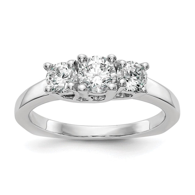 14K Weißgold 3 Stein (holds 1/2 Karat (4.7mm) Rund Mittig) Includes 2 4.00mm Seite Diamanten Halbfassung Verlobungsring