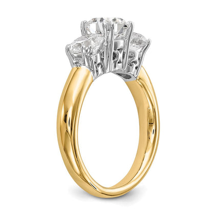 14K Bicolor Verlobungsring, Dreistein, mit Zirkonia