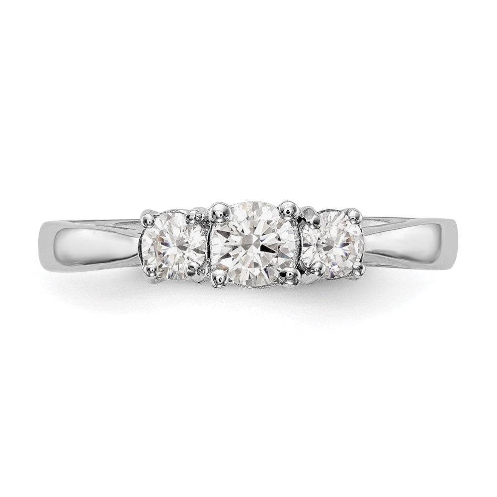 14K Weißgold Verlobungsring mit drei simulierten Diamanten