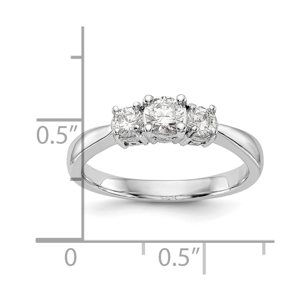 14K Weißgold Verlobungsring mit drei simulierten Diamanten